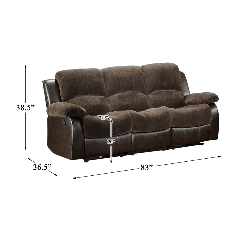 Pemberley Row Microfiber Chocolate Reclining Sofa Rectangular Unassembled