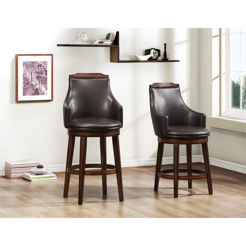 Pemberly Row Wood Pub Height Swivel Stools in Dark Brown (Set of 2)