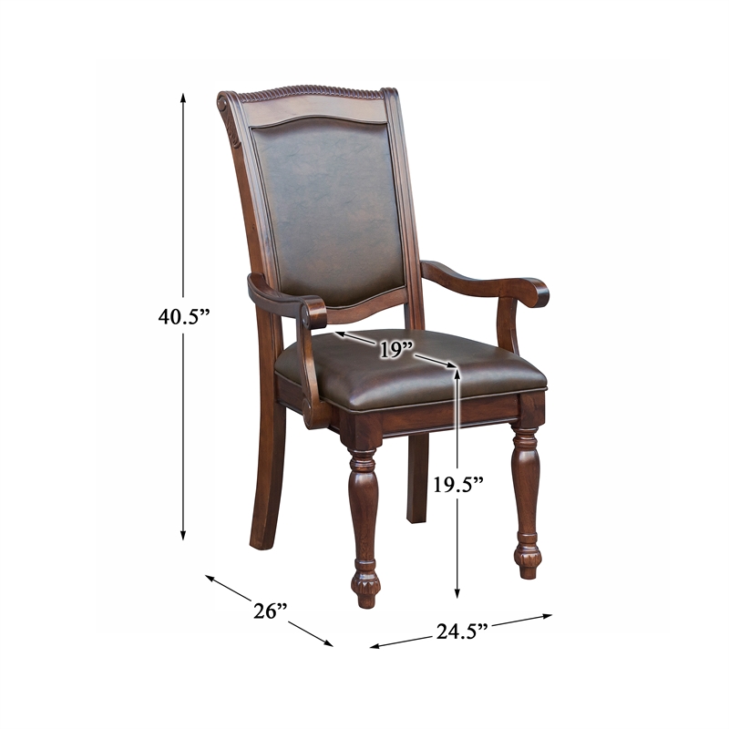 Pemberley Row Wood Brown Dining Arm Chair Faux Leather Upholstered Rectangular 40.5