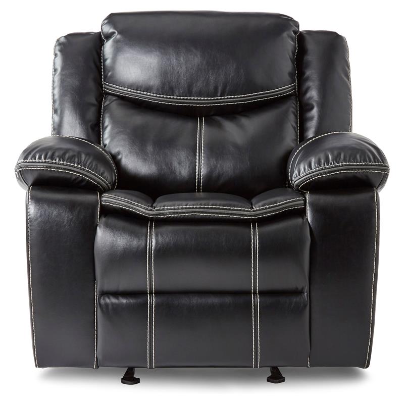 Pemberly Row Traditional Faux Leather Gel Glider Reclining Chair in Black