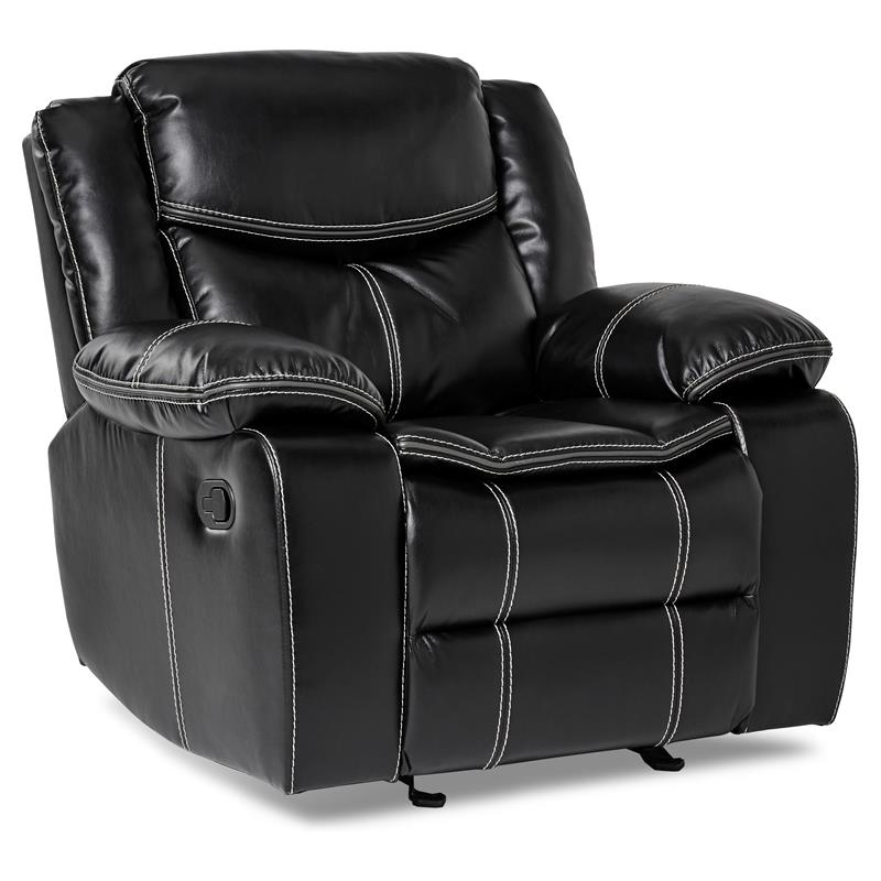 Pemberly Row Traditional Faux Leather Gel Glider Reclining Chair in Black