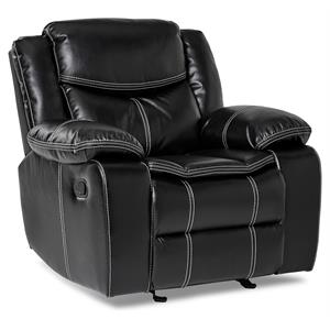 Pemberly Row Traditional Faux Leather Gel Glider Reclining Chair in Black