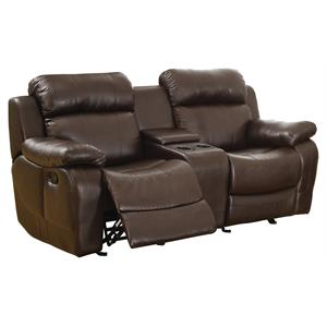 Pemberly Row Double Glider Reclining Loveseat with Center Console in Brown