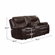 Pemberly Row Double Glider Reclining Loveseat with Console in Brown