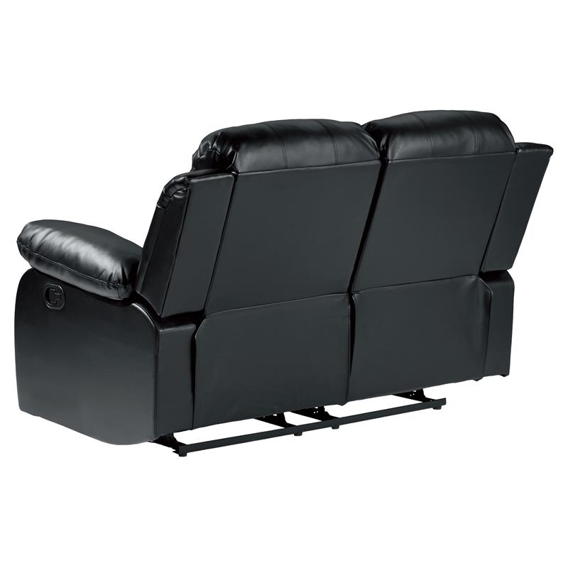 Pemberly Row Traditional Faux Leather Double Reclining Loveseat in Black