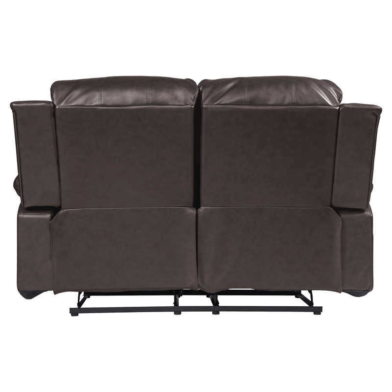Pemberly Row Traditional Faux Leather Double Reclining Loveseat in Brown