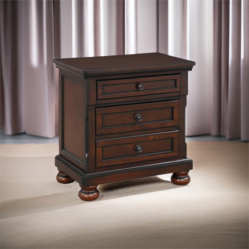 Pemberley Row Wood Brown Cherry Nightstand Rectangular 3-Drawers 30