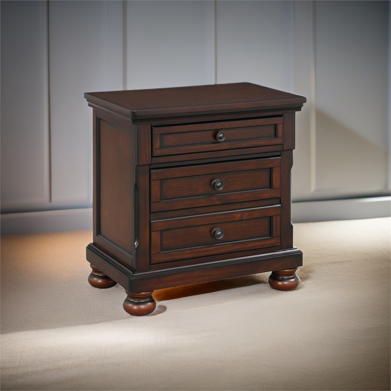 Pemberley Row Wood Brown Cherry Nightstand Rectangular 3-Drawers 30