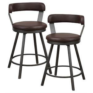 Pemberly Row Metal Swivel Counter Height Chair in Brown (Set of 2)