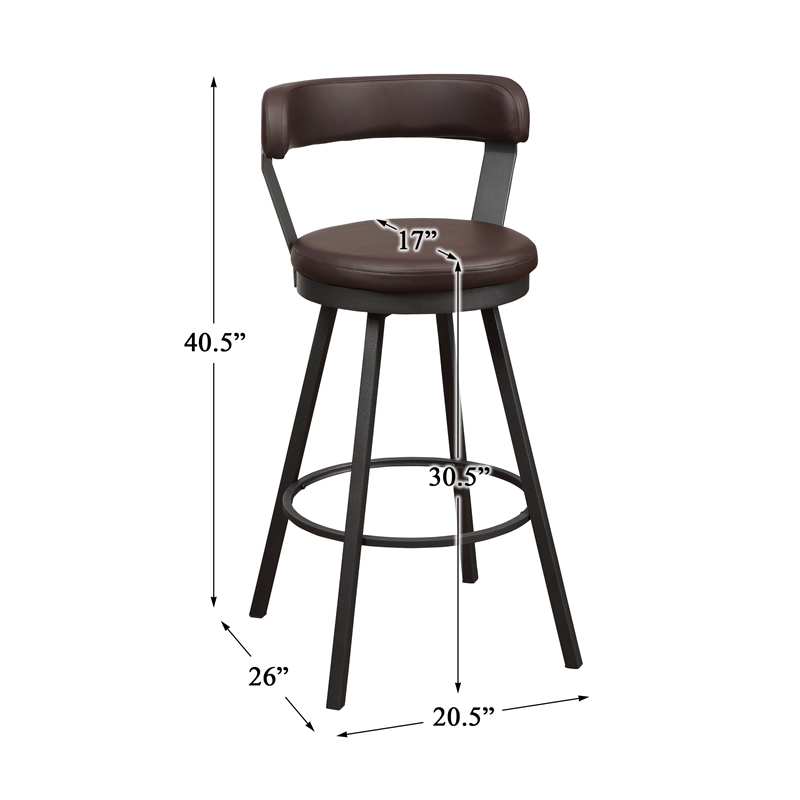 Pemberly Row Metal Swivel Pub Height Chair in Mottled Silver/Brown (Set of 2)