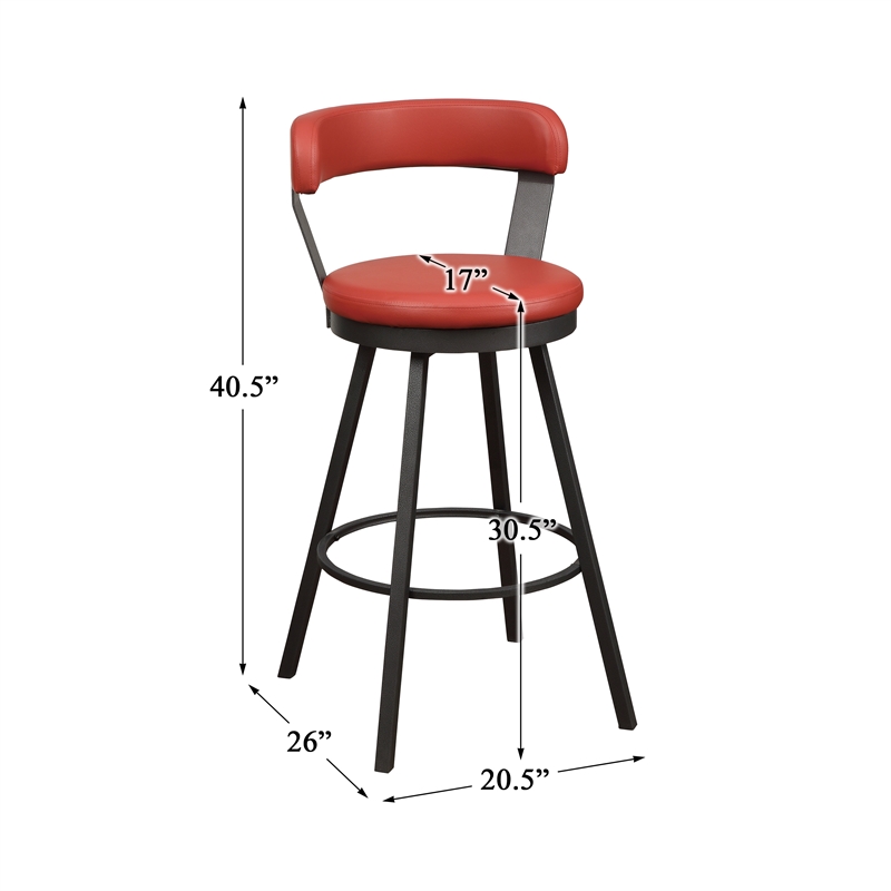 Pemberly Row Metal Swivel Pub Height Chair in Mottled Silver/Red (Set of 2)