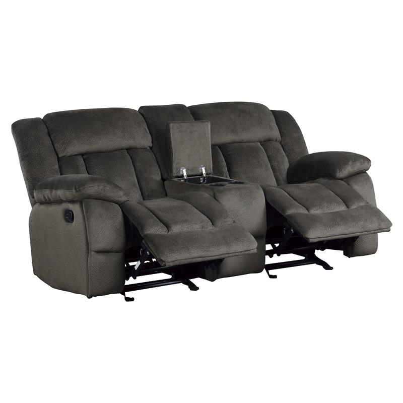Pemberly Row Microfiber Double Glider Reclining Love Seat in Chocolate