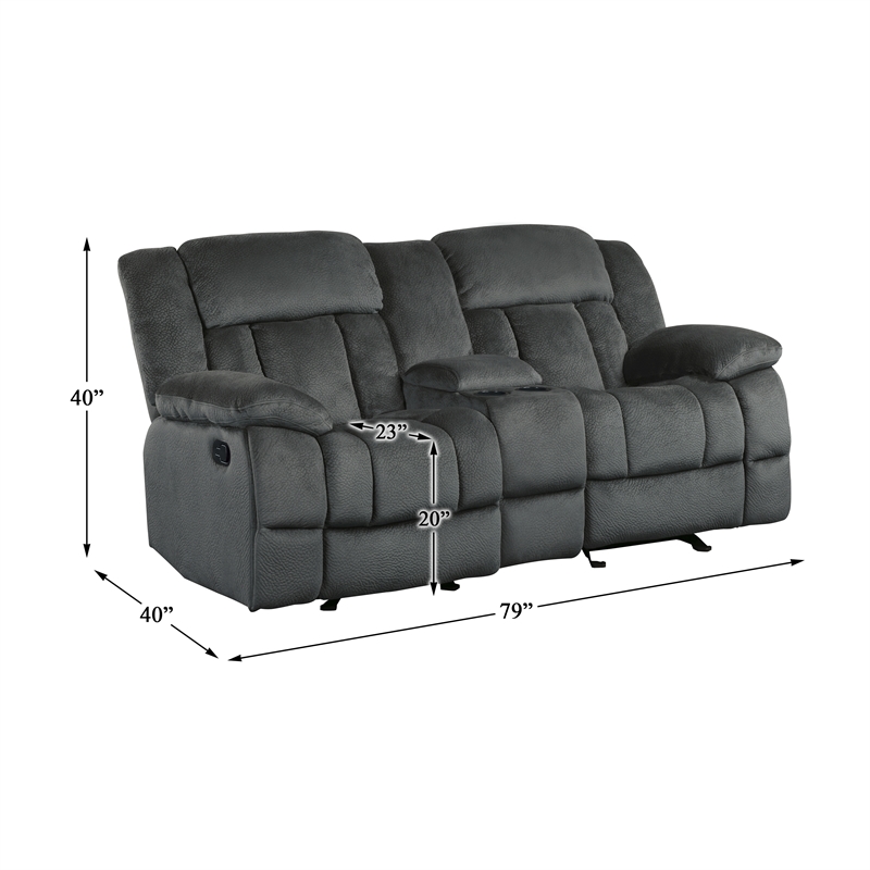 Pemberly Row Traditional Microfiber Double Glider Reclining Loveseat in Charcoal