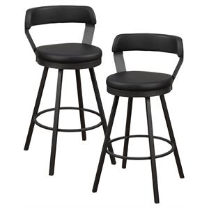Pemberly Row Metal Swivel Pub Height Chair in Silver/Black (Set of 2)