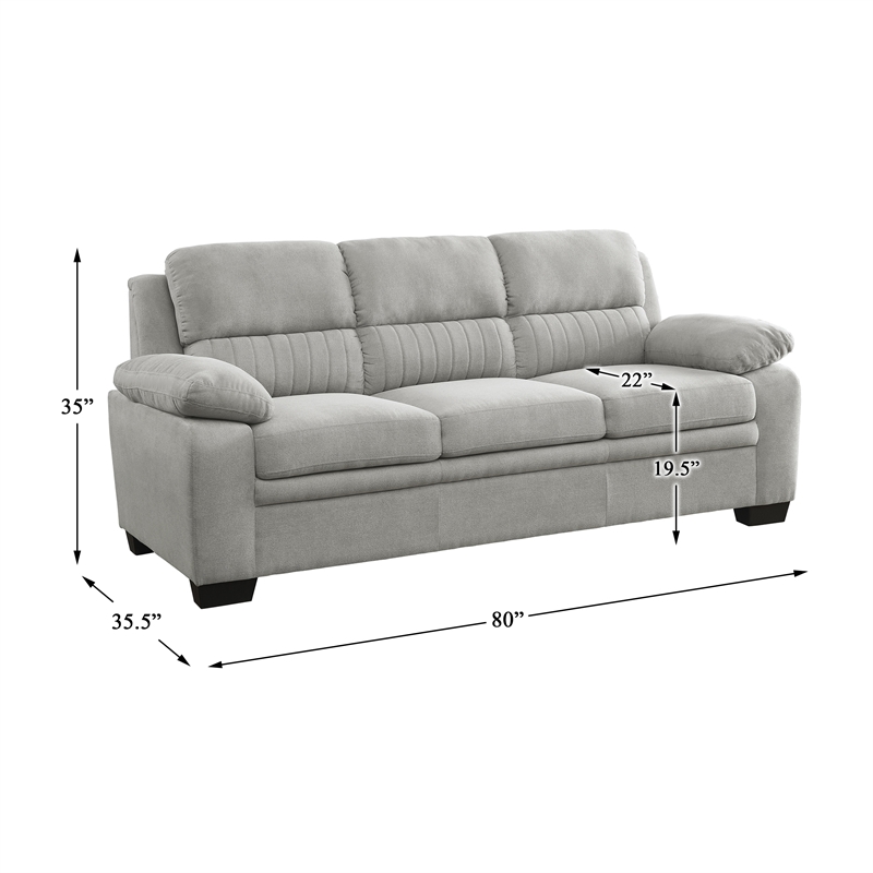 Pemberly Row Modern Textured Fabric Sofa with Pillow-top Arms in Light Gray