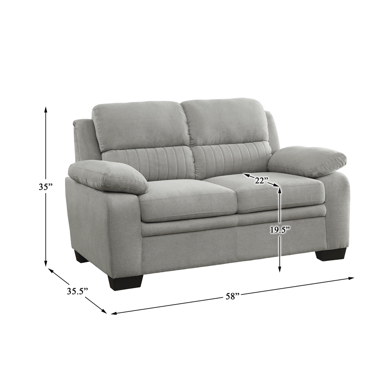 Pemberly Row Modern Textured Fabric Loveseat with Exposed Legs in Light Gray