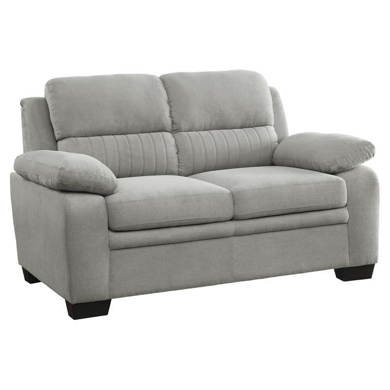 Pemberly Row Modern Textured Fabric Loveseat with Exposed Legs in Light Gray