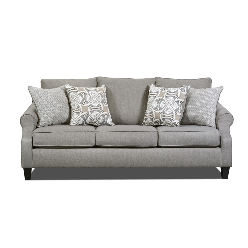 Pemberly Row Sofa with Accent Pillows in Gray