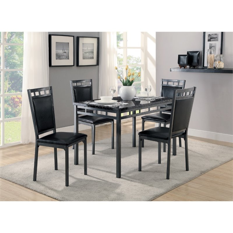 Pemberly Row 5 Piece Faux Marble Top Dining Set in Black