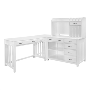 Pemberly Row Contemporary Engineered Wood L Shaped Desk with Hutch in White