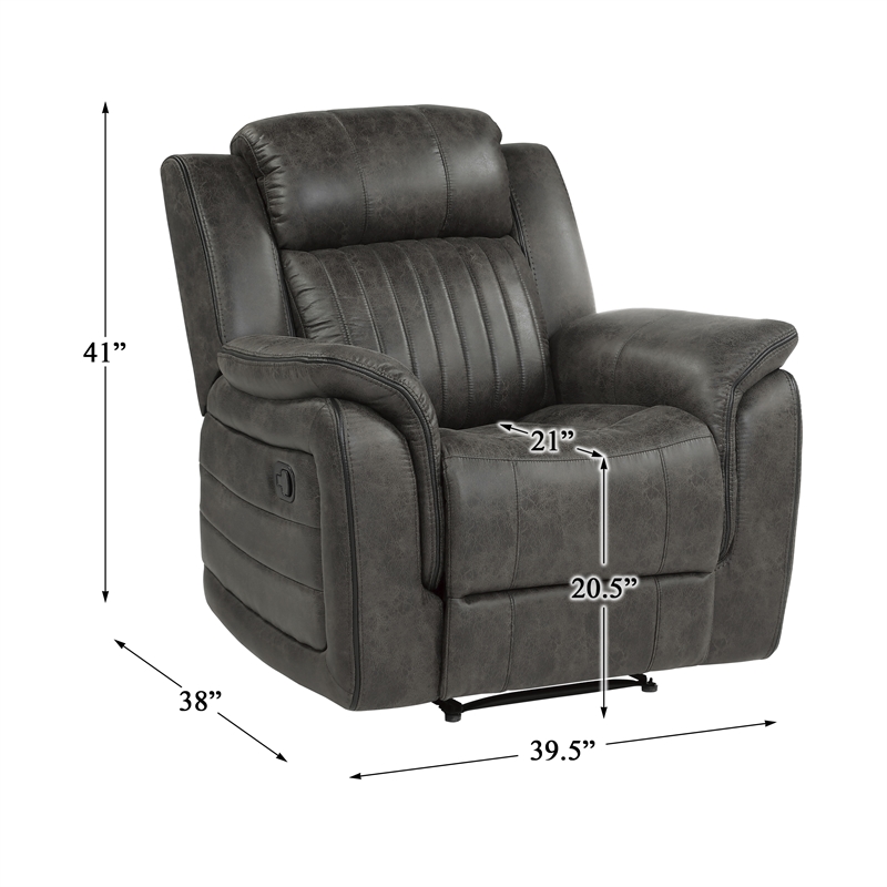 Pemberly Row Transitional Polished Microfiber Reclining Chair in Gray