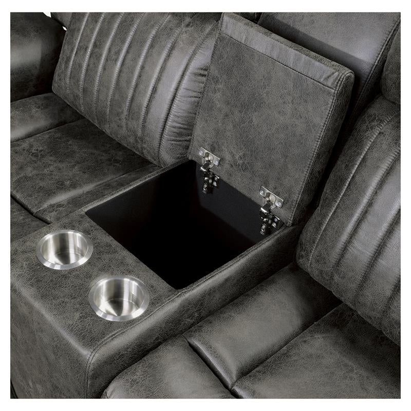 Pemberly Row Transitional Microfiber Double Reclining Loveseat in Gray