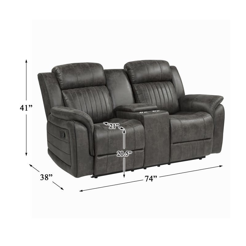 Pemberly Row Transitional Microfiber Double Reclining Loveseat in Gray