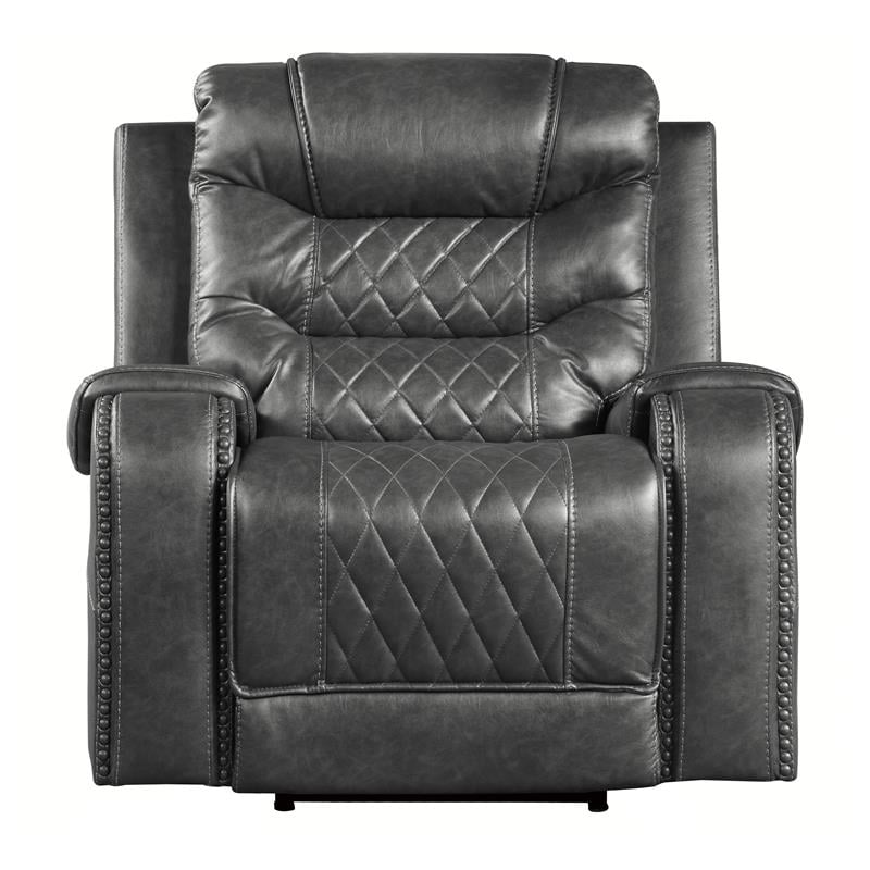 Pemberly Row Traditional Microfiber Power Reclining Chair in Gray