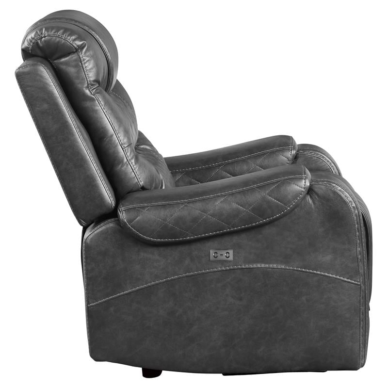 Pemberly Row Traditional Microfiber Power Reclining Chair in Gray