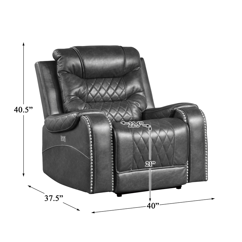 Pemberly Row Traditional Microfiber Power Reclining Chair in Gray