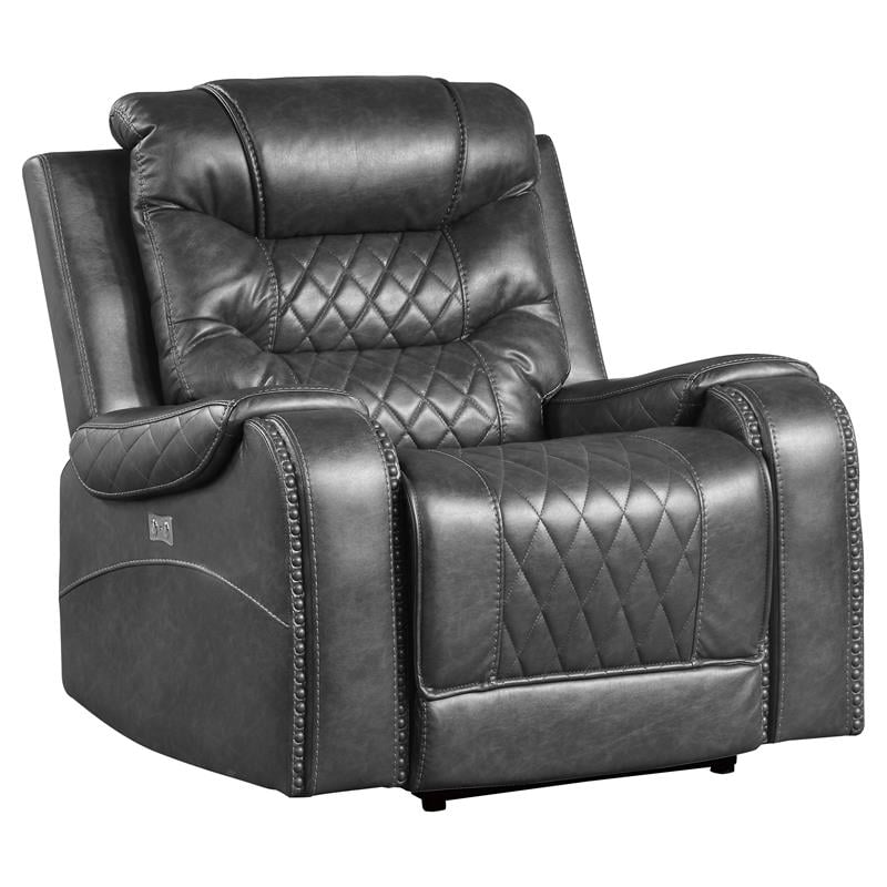 Pemberly Row Traditional Microfiber Power Reclining Chair in Gray