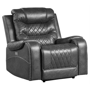 Pemberly Row Traditional Microfiber Power Reclining Chair in Gray