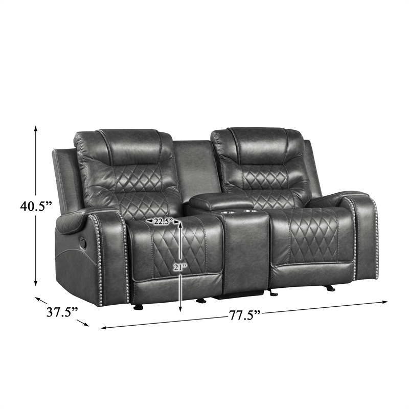 Pemberly Row Traditional Microfiber Double Glider Reclining Loveseat in Gray