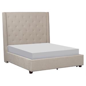 Pemberly Row Fabric Queen Bed with Storage Drawers in Beige