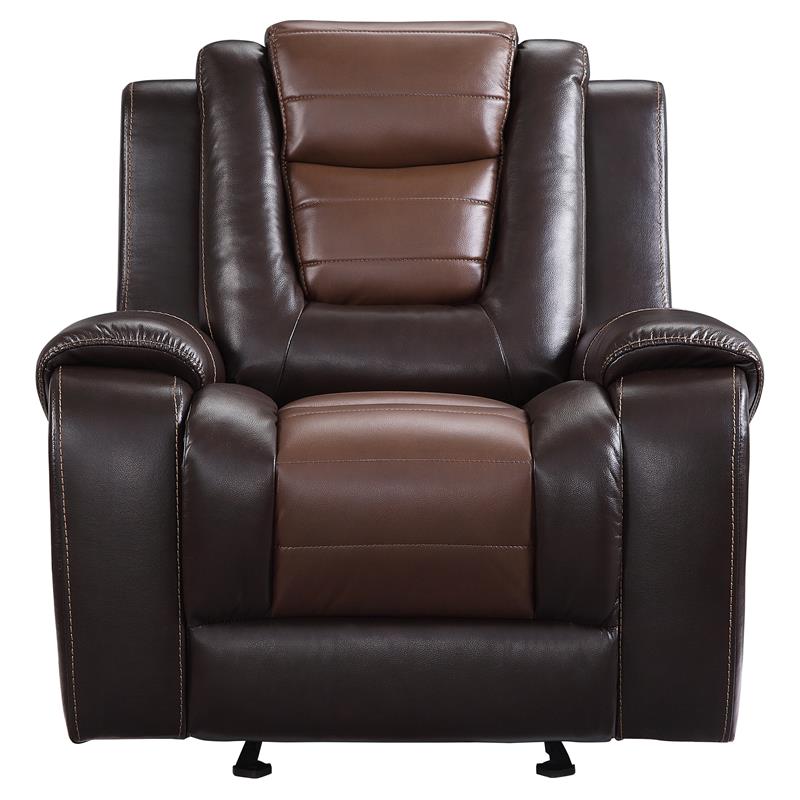 Pemberly Row Traditional Faux Leather Glider Reclining Chair in Brown