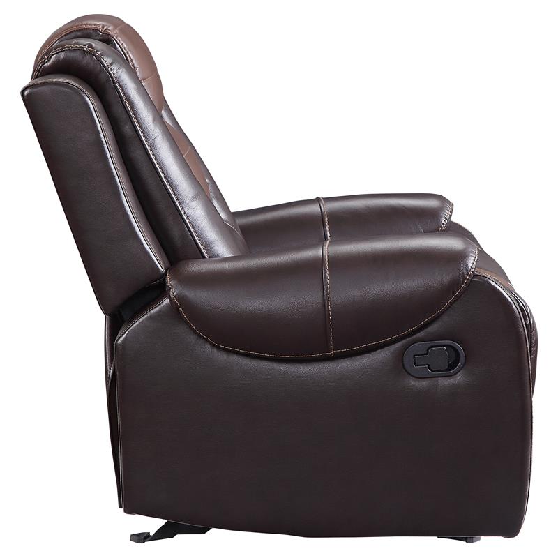Pemberly Row Traditional Faux Leather Glider Reclining Chair in Brown