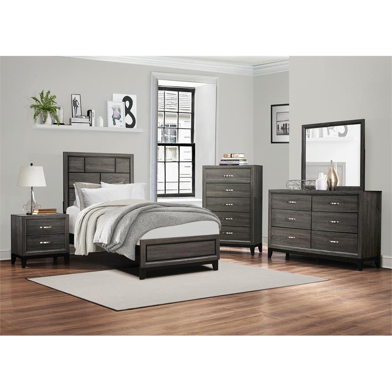 Pemberly Row Modern Wood Grain on Melamine Veneer Twin Bed in Gray