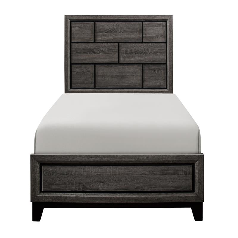 Pemberly Row Modern Wood Grain on Melamine Veneer Twin Bed in Gray