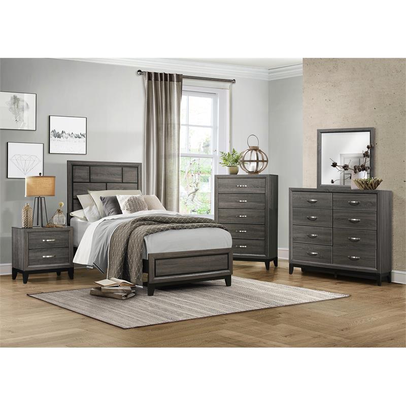 Pemberly Row Modern Wood Grain on Melamine Veneer Twin Bed in Gray