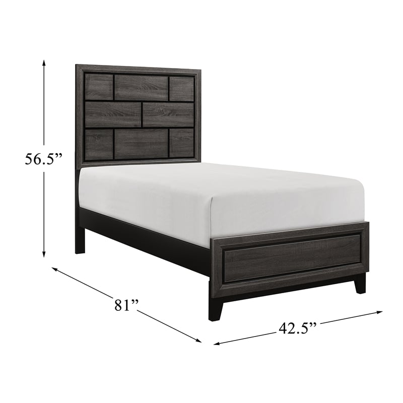 Pemberly Row Modern Wood Grain on Melamine Veneer Twin Bed in Gray