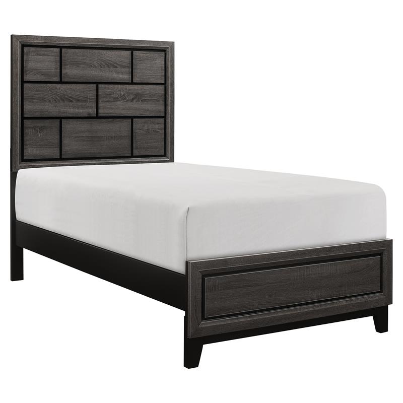 Pemberly Row Modern Wood Grain on Melamine Veneer Twin Bed in Gray