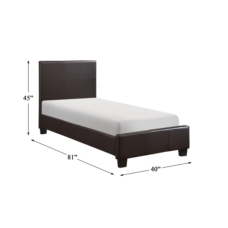 Pemberly Row Contemporary Wood and Faux Leather Twin Bed in Dark Brown