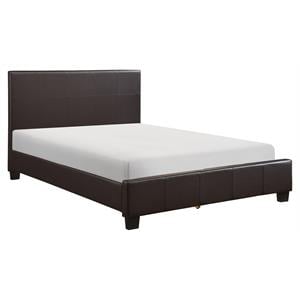 Pemberly Row Contemporary Wood and Faux Leather Queen Bed in Dark Brown