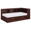 Pemberly Row 5-Shelf Wood Twin Bookcase Corner Bed with Trundle in Dark Cherry