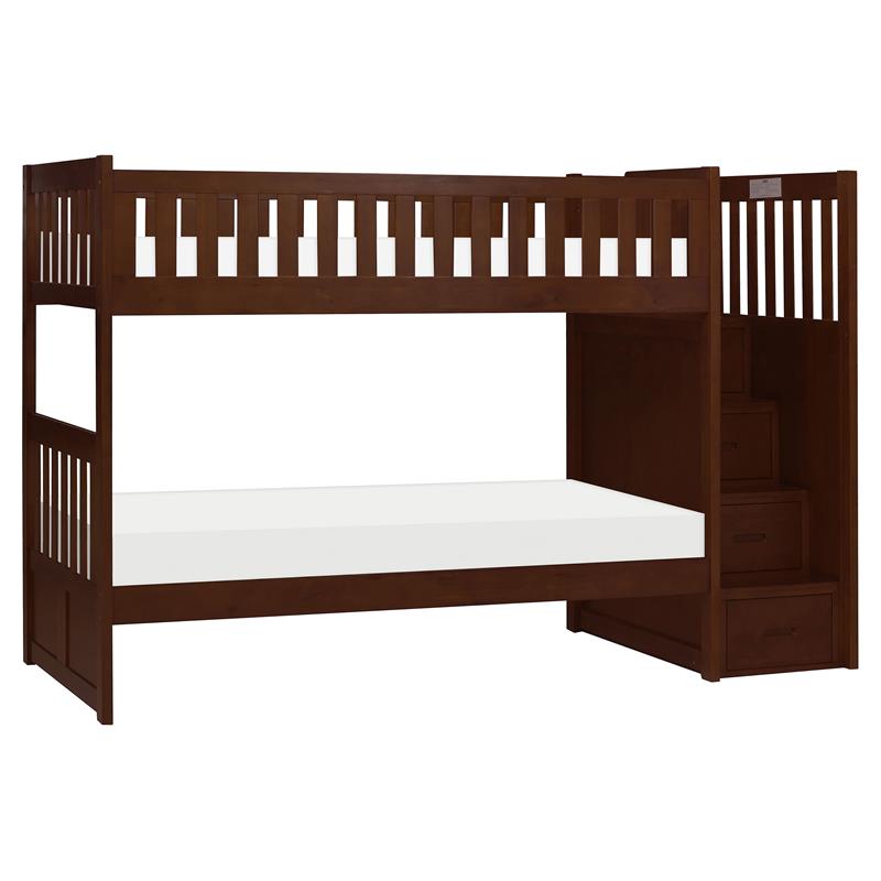 Pemberly Row Reversible Step Storage Wood Bunk Bed in Dark Cherry