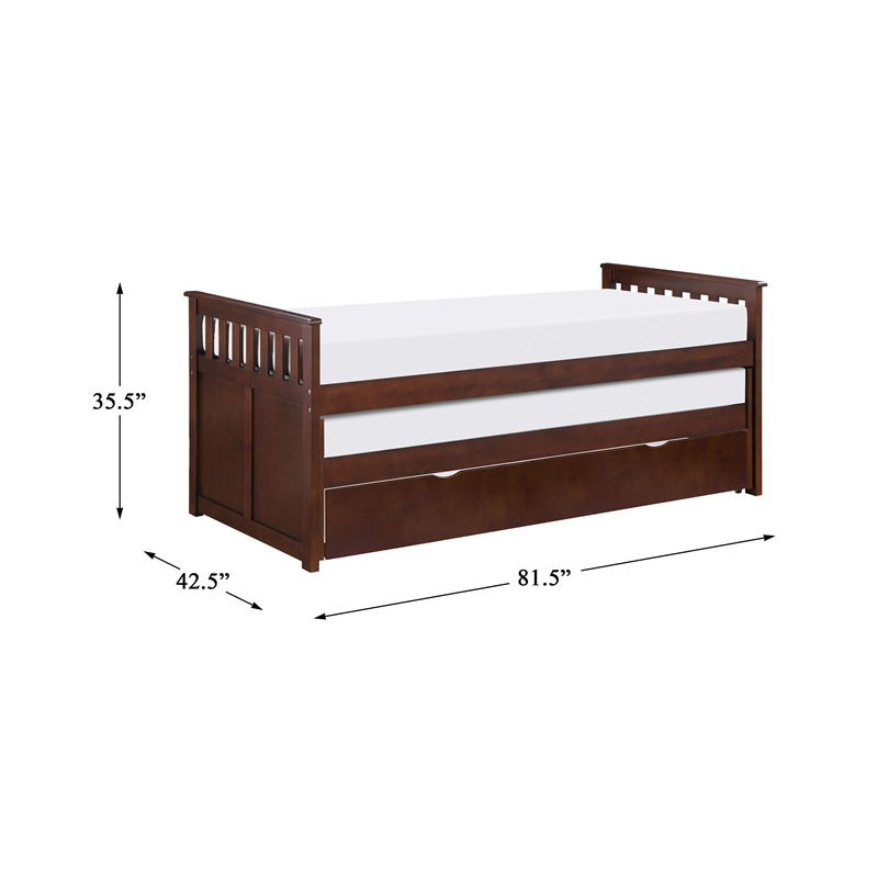 Pemberly Row Transitional Wood Twin/ Twin Bed with Twin Trundle in Dark Cherry