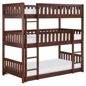 Pemberly Row Transitional Wood Triple Bunk Bed in Dark Cherry