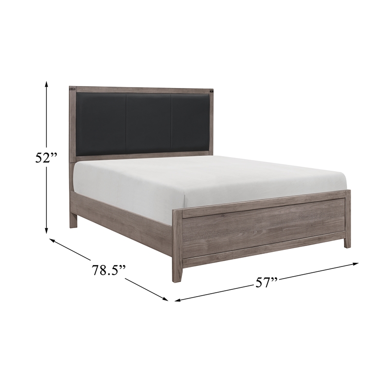 Pemberly Row Contemporary Upholstery Headboard Wood Full Bed in Gray/Black
