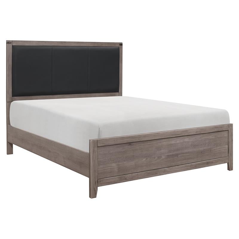 Pemberly Row Contemporary Upholstery Headboard Wood Full Bed in Gray/Black
