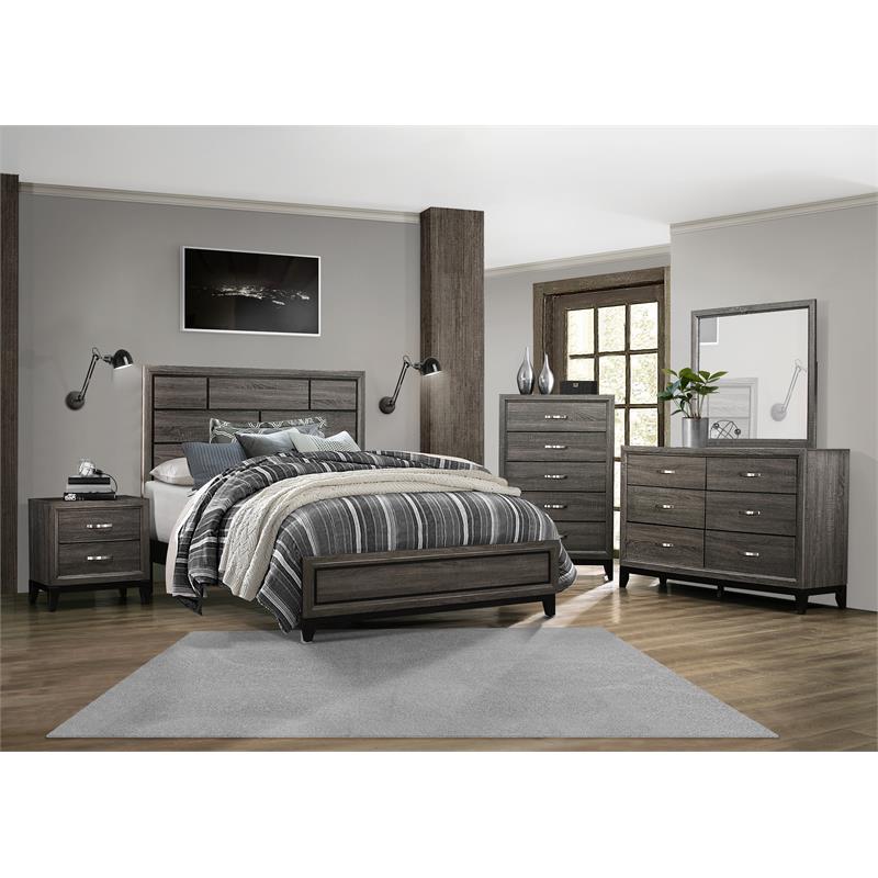 Pemberly Row Modern Wood Grain on Melamine Veneer Eastern King Bed in Gray